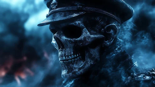 Ghostly warlord skull commander in electric blue fog.