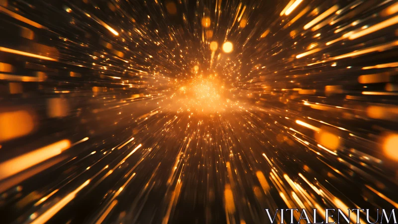 Digital particle burst in golden radial motion blur field.