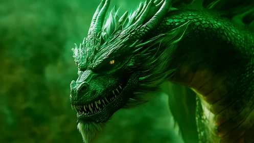 Green reptilian dragon head rendered in detailed profile view.