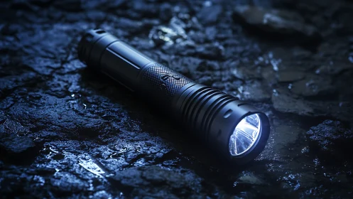 Tactical Flashlight Shining Through the Darkness.