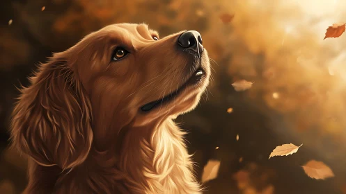 Digital rendering shows golden dog profile amid falling leaves