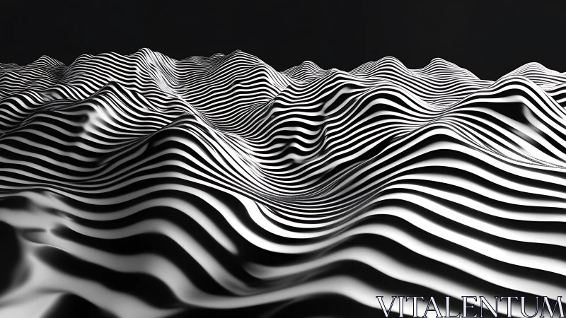 Monochrome striped wave landscape in parametric relief.