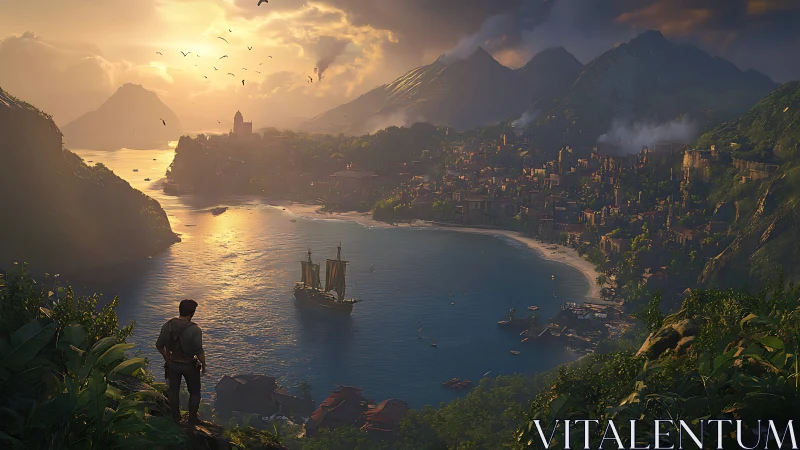 Golden Hour Discovery: Wanderer's View of a Coastal Kingdom.