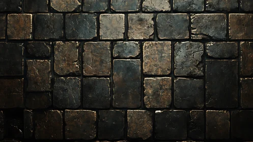 Weathered stone brick wall surface shows worn rectangular blocks