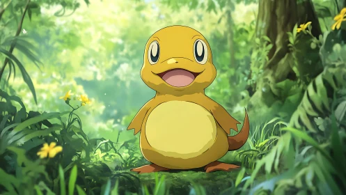 Anime forest creature in luminous soft-focus botanical setting.