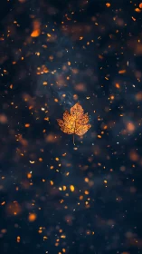 Golden Autumn Leaf Dancing in the Night Sky.