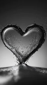 Water splash forming heart shape in monochrome