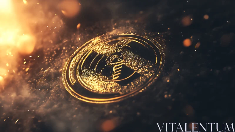 Burning golden drill emblem glows over dark textured ground