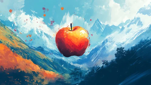 Skyborn Ember Apple over Wild Painterly Mountains.