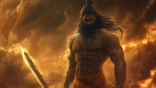 Mythic warrior portrait in dramatic digital painting chiaroscuro.