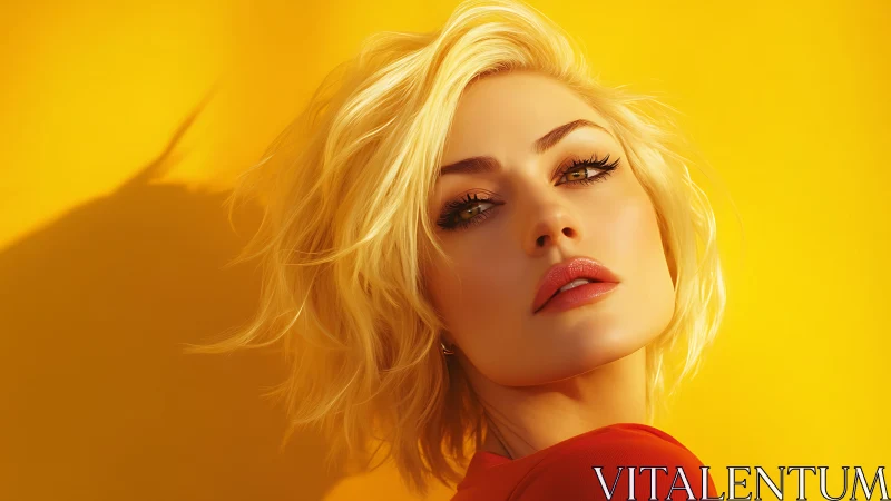 Sunlit blonde gaze melting into a golden citrus backdrop.