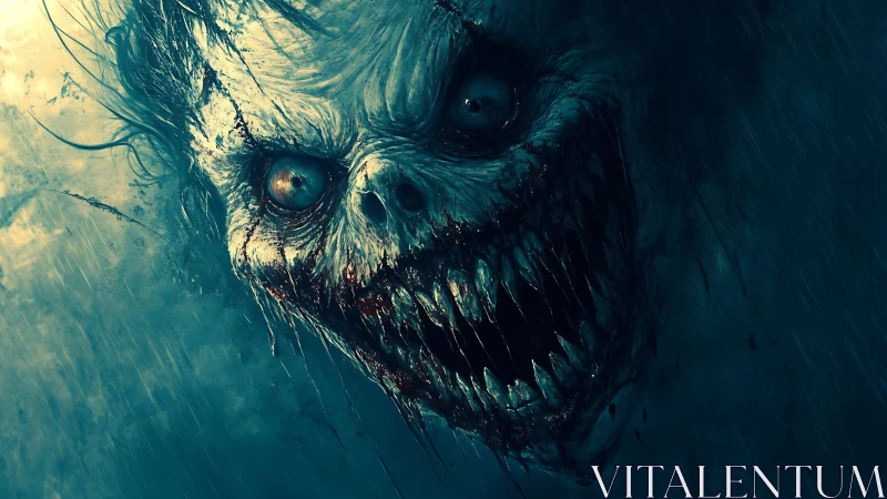 Grotesque skull-faced demon emerges from a shadowed storm