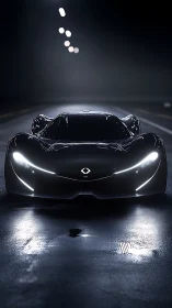 Futuristic hypercar rendered in moody tunnel lighting at night