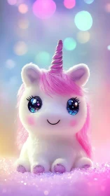 Stargazing plush unicorn beams under candy nebula lights