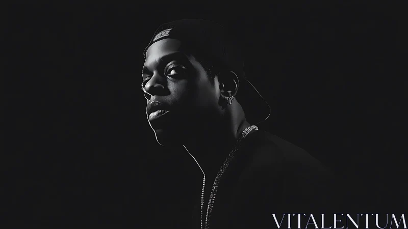 Low key hip hop portrait in hard edge side lighting.