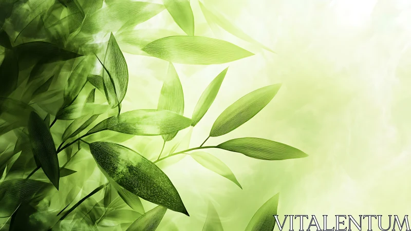 Green foliage illustration on soft abstract light background.