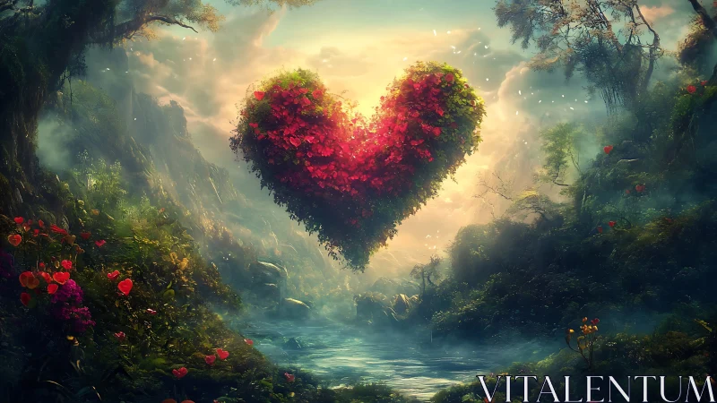 Heart-Shaped Island Blooms in Misty Forest Paradise.