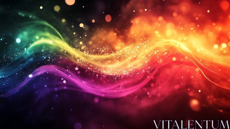 Digital painting spectrum waves with luminous particle gradients.