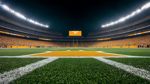 Crowded football stadium glows under bright night lights
