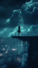 Rain-soaked rooftop dreamer measures the midnight thunder