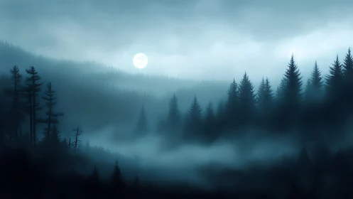 Moonlit Forest Mist: Nature's Quiet Sanctuary.