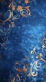 Floral gold flourishes glow over distressed indigo backdrop