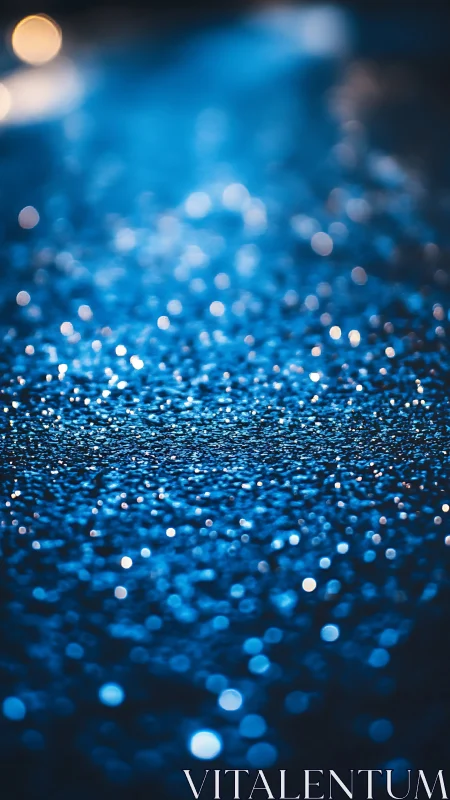 Defocused blue bokeh lights shimmer across dark surface