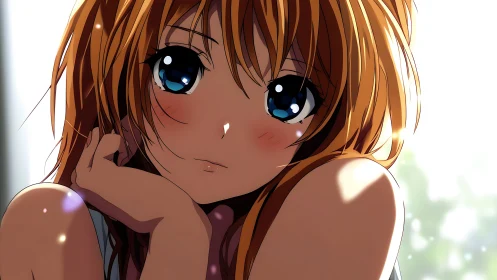 Melancholic anime girl under soft backlit morning glow