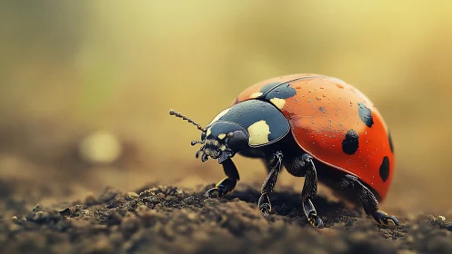 Macro optical study of dew‑glazed ladybird exoskeleton.