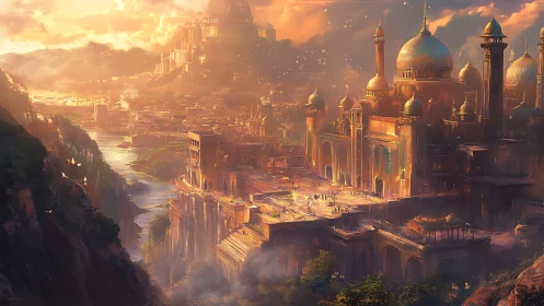 Sunlit river empires and copper-domed fantasy citadel.