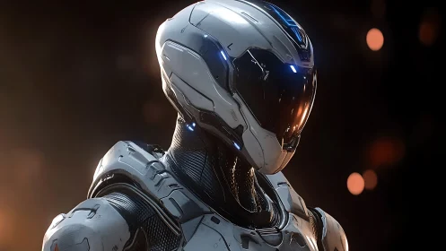 Calm spacefaring android waiting in a field of quiet stars.