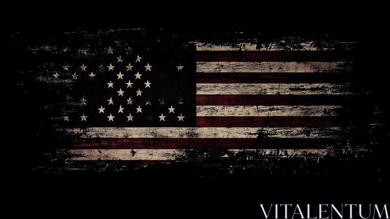 Weathered American flag with grunge texture on black field.