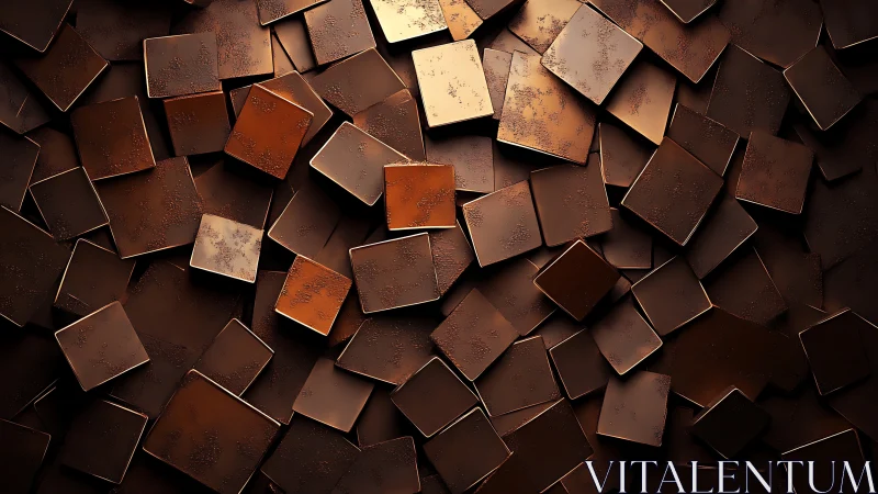 Parametric tiling of rusted metallic squares under oblique light.