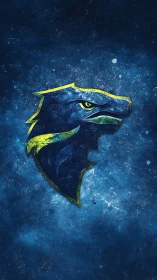 Electric reptile emblem glowing in deep cosmic blue storm.
