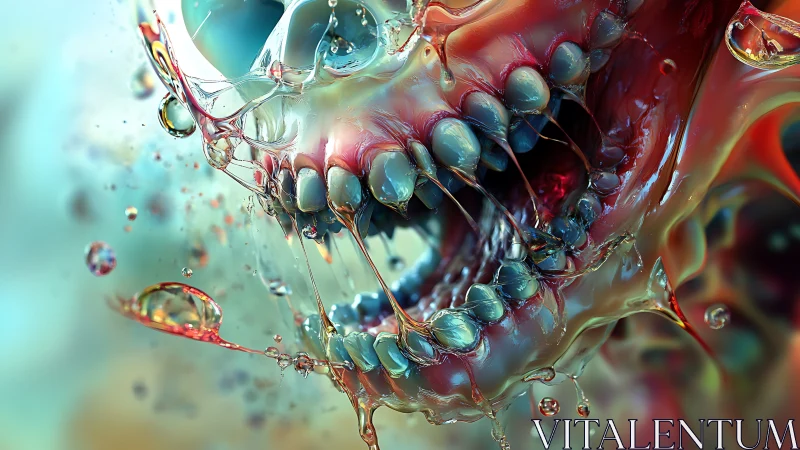 Liquid skull abstraction with exposed teeth and motion blur.