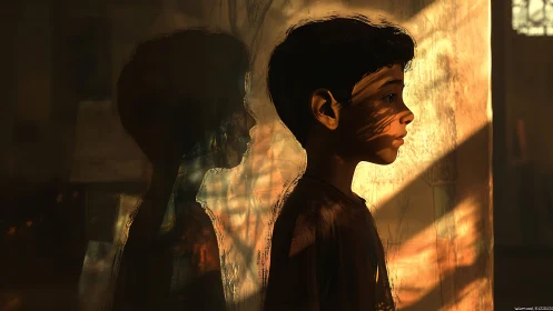 Silhouetted youth with translucent overlay shadow.