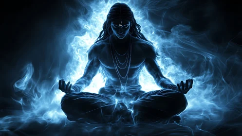 Luminescent storm yogi brewing silence in electric blue.