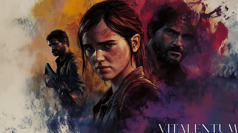 Defiant young survivor framed by stormy painted memories.