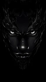 Sinister obsidian visage with sculpted metallic contours.