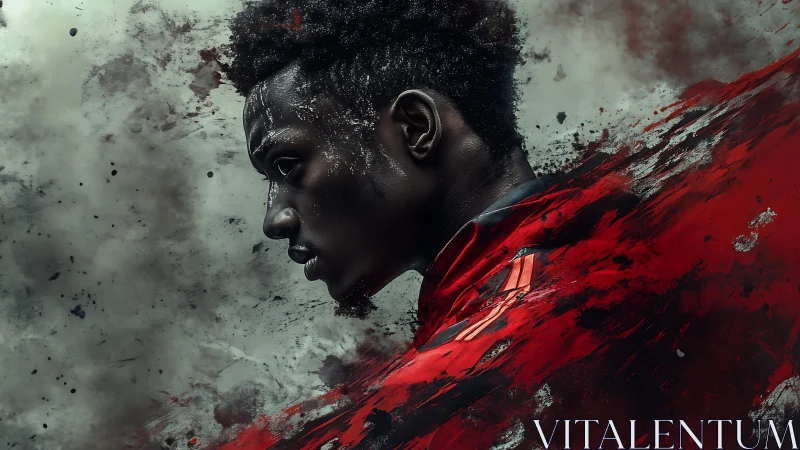 Storm-charged runner dissolving into red battle brushstrokes.