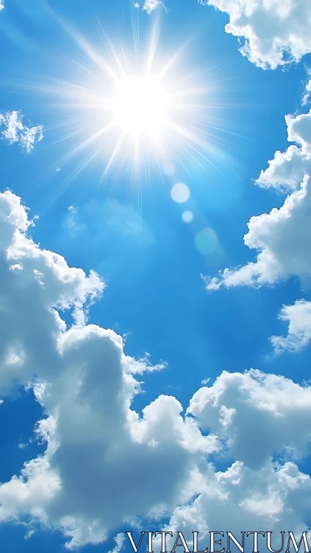 Photorealistic high-noon sunburst within stratocumulus field.