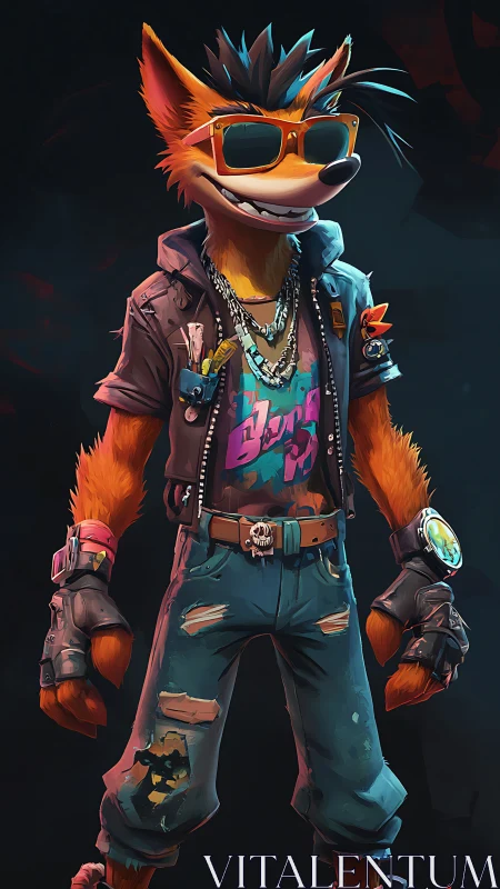 Stylized fox streetwear rebel in neon cyberpunk lighting.
