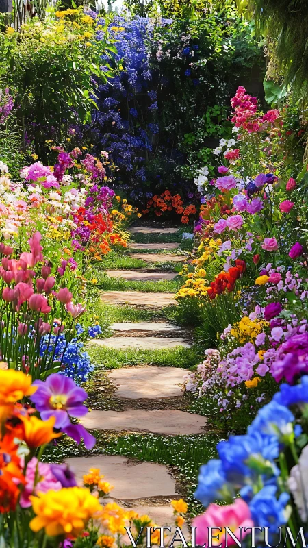 Garden Passageway with Vibrant Floral Arbor Tunnel. Blooming Composition.