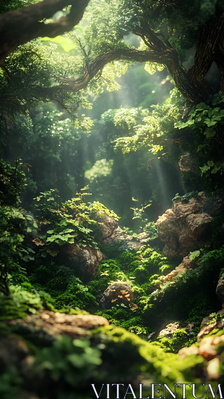 Enchanted Forest Cathedral: Emerald Light Through Ancient Boughs.