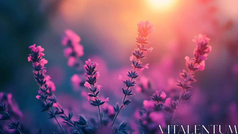 Lavender blooms backlit golden hour sunrise glow