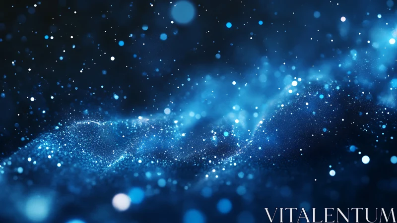 Starlit blue particles drift across a shimmering cosmic tide.