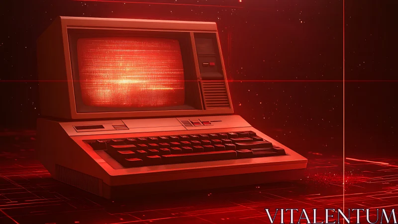 Retro terminal glows in a neon red digital gridscape.