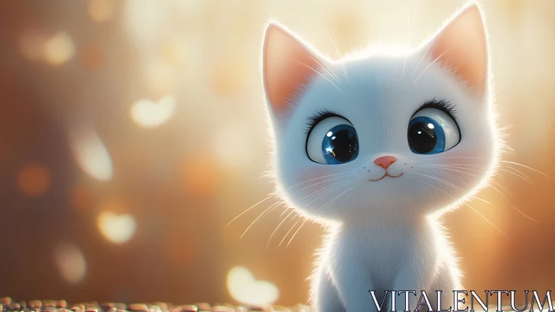 Animated White Kitten with Blue Eyes