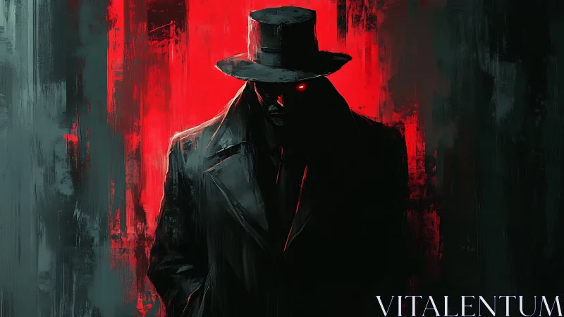 Noir silhouette entity in red-backlit digital chiaroscuro.