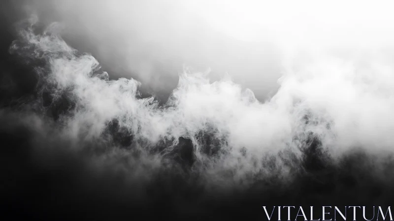 Monochrome horizontal band of dense drifting vapor clouds.